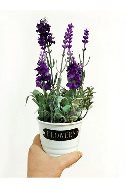 Koopman Planta artificiala Lavanda, Azay Design, in ghiveci alb metallic, violet inchis, inaltime 28cm