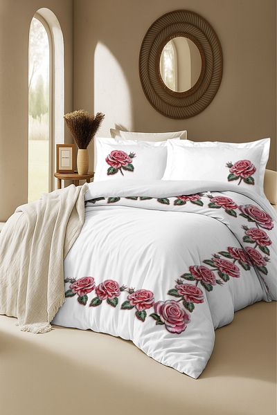 MonoHome 100% Cotton Pink Rose Patterned Duvet Cover Set – 5D Digital Printing, Oeko-Tex Certified