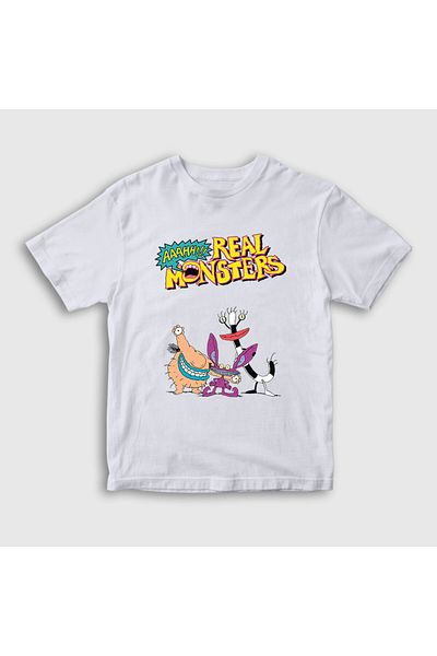 Presmono Unisex Kids White Poster Real Monsters T-Shirt 561961Tt