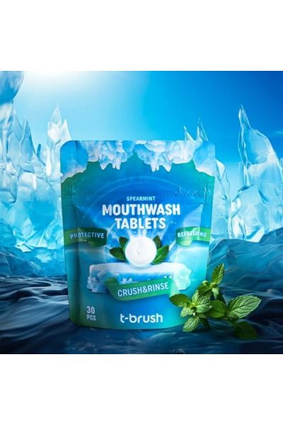 TBRUSH t-brush Vegan Mouthwash Tablets 30pcs | Protects and Refreshes Mouth | Spearmint Aroma | Water Free