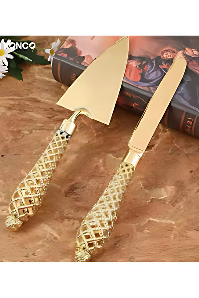 Elta Collection 2’li Gold Metal Servis Spatula ve Pasta Bıçağı Seti | Lüks Su...