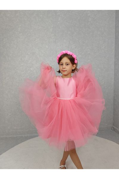 NSMLİFE Girl's Evening Dress Island, Pink Waist Pearl, Tutu Dress