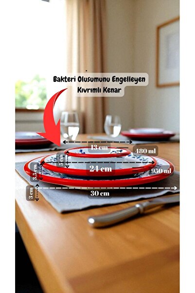 İnci Emaye 13-24-30 No 3'lü Emaye Yemek Tabağı, Tabak Servis, Yemek, Kamp Piknik, Çeyiz, Hediye