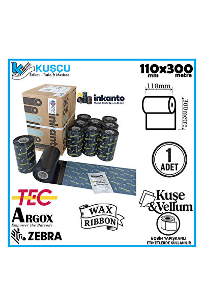 Inkanto 1 ADET Armor 110mmx300mt Wax Ribon Kuşe&Vellum