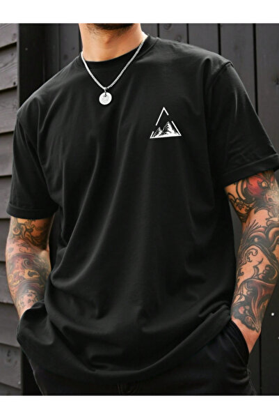 shidumanlar Unisex Üçgen Dağ Gögüs Tasarımlı Oversize Penye Tshirt