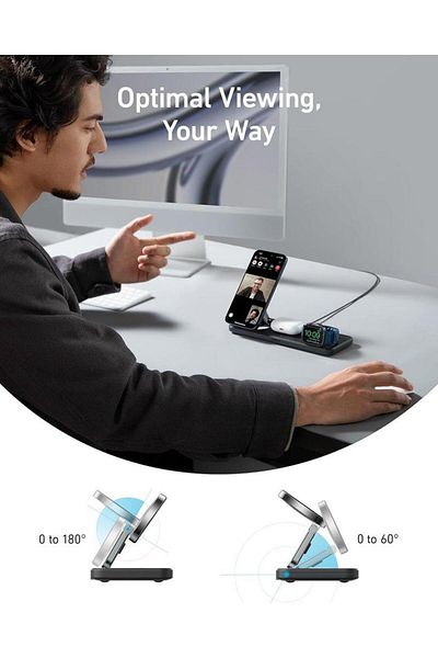 Anker 15W MagGo Wireless Charging Station (3-in-1 Pad) for Apple Devices -AN.B25M1211.BK