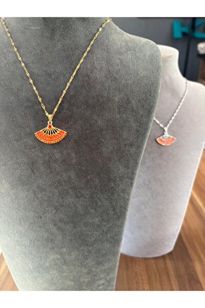 stainless steell قلادة مروحة برتقالية