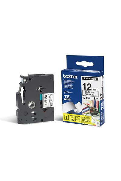 TREND Brother Tze-231 12 mm Black on White Laminated Label