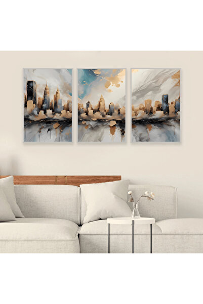 Marktna ثلاث لوحات قماشية بتصميم الفن البوهيمي مع برواز فضي مجوف