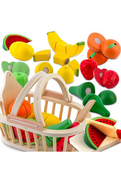 Ricokids Wooden fruit cutting basket 9 pieces