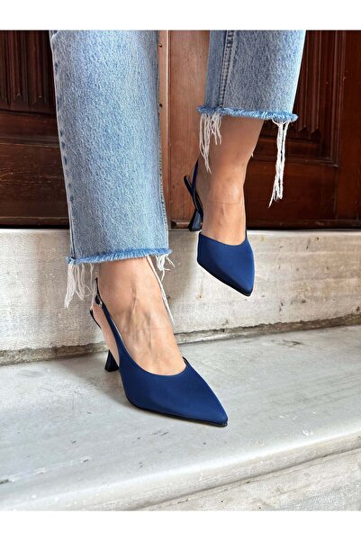 Atelierby DS Lacivert Saten 9 cm Kadın Modelli Stiletto