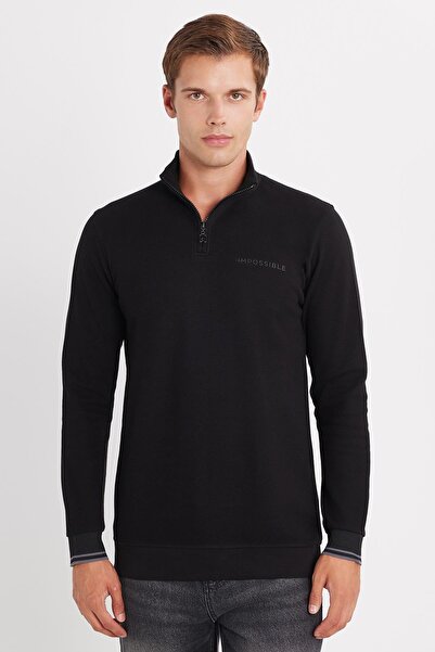 Tudors Мъжка тениска с тясна кройка, заострени ръкави, памук, поло с поло, черна