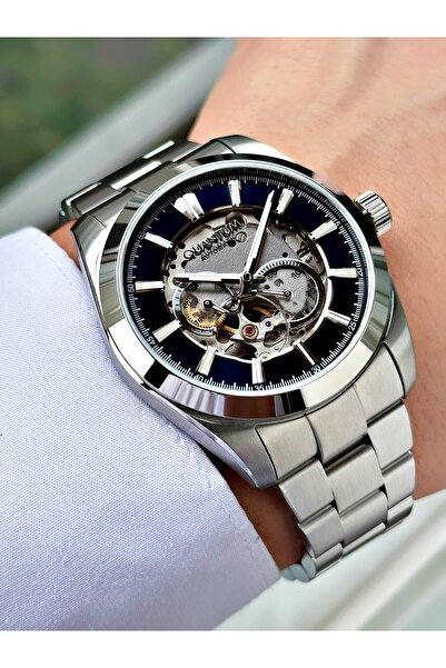 Quantum Automatic Silver-Navy Blue Color 10 Atm Waterproof Steel Cord Steel Case Men Wristwatch 1132.390