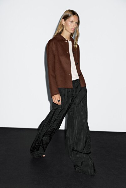 Massimo Dutti Gömlek yaka kısa yün karışımlı ceket