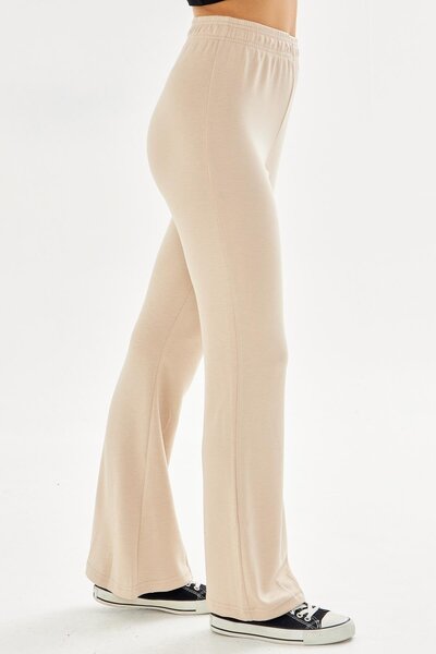 TRENDHİLL Women's Modal Fabric High Waist Wide Leg Sweatpants Beige 8102-B