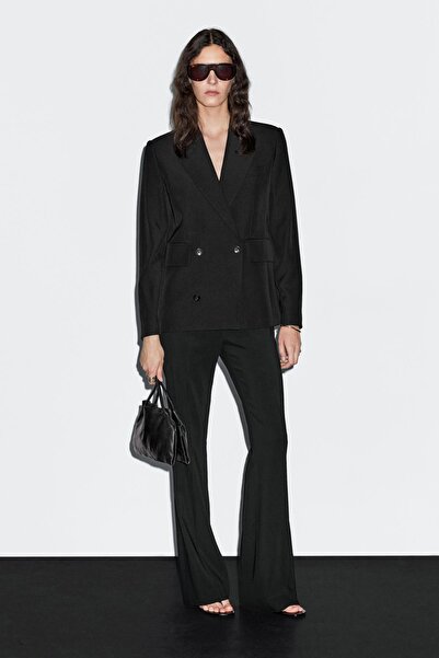 Massimo Dutti Crop yün karışımlı kruvaze blazer