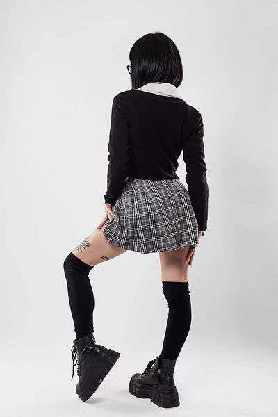 Bak Moda Fusta gri plisată cu model în carouri