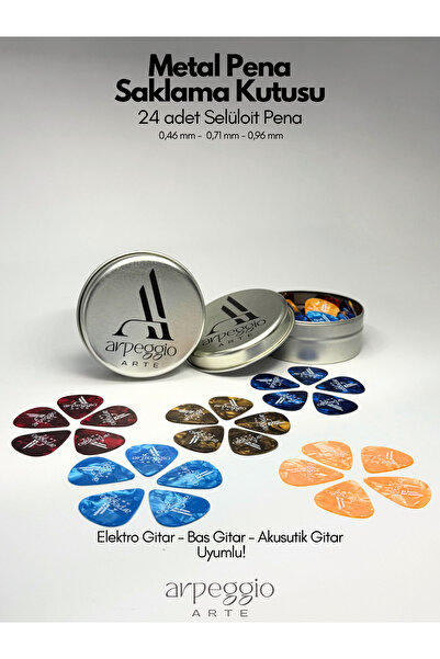 arpeggio ARTE Metal Saklama Kutulu 24’lü Gitar Pena Seti '0,46mm-0,71mm-0,96m...