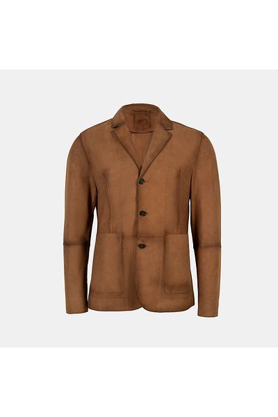 Desa Men's Tan Collar Suede Leather Blazer Jacket