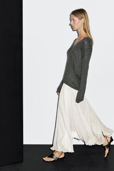 Massimo Dutti Asimetrik kareli midi etek