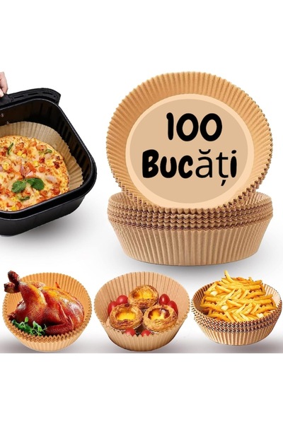 UNİBOX Set of 100 Air Fryer Baking Paper, Fryer, Round, 16 cm, Single Use, Brown,