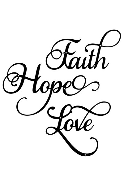 Mirfa لوحة جدارية خشبية بقاعدة لاصقة - أسود (الإيمان، الأمل، الحب)