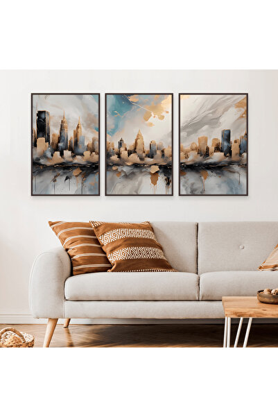 SND ثلاث لوحات قماشية بتصميم الفن البوهيمي مع برواز شامبين مجوف