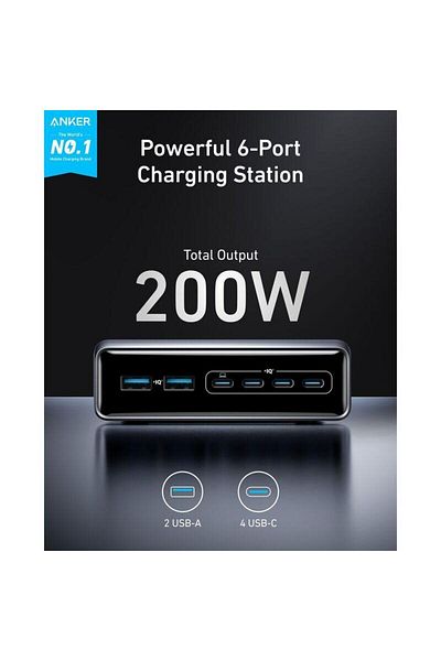 Anker Prime Charger 200W 6-Port Station - Silver