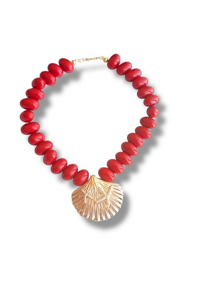 Finery by Nerrs Red Big Bead Oyster Tip Necklace (Chain Length 49cm)