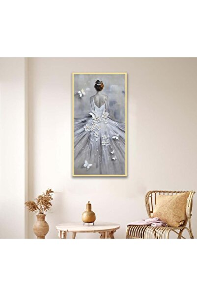 SND لوحة قماشية بتصميم فتاة مع برواز ذهبي مجوف