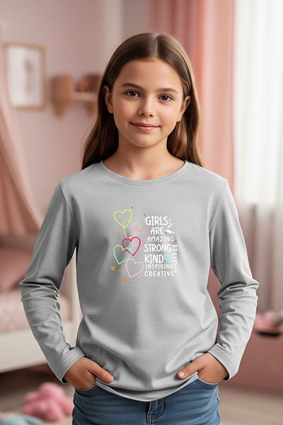 FYK KİDS Round Neck Girls Printed Detail Girls Sweatshirt