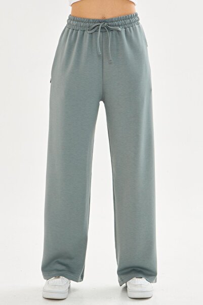 TRENDHİLL Dámské tepláky z modalu pohodlného střihu se širokými nohavicemi zelené 8101-Y