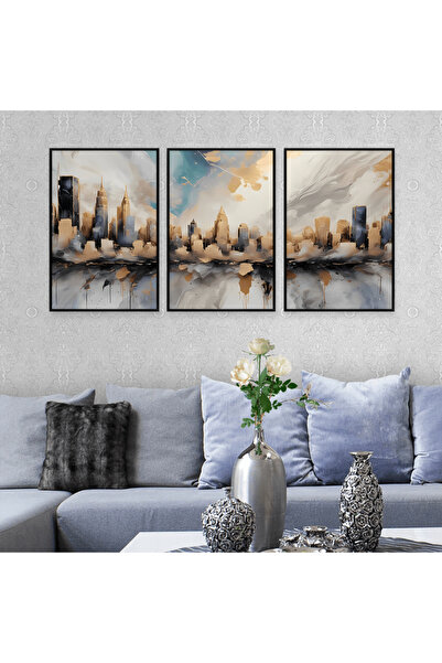 SND ثلاث لوحات قماشية بتصميم الفن البوهيمي مع برواز أسود مجوف