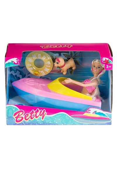 divendi-ro Păpușă manechin Betty cu costum de baie și barcă, 2 accesorii incluse, multicoloră