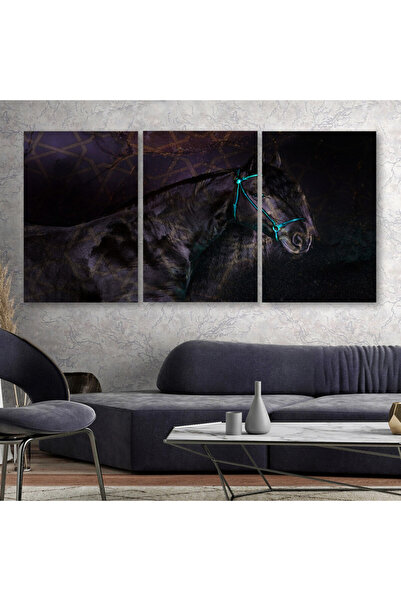 4gdran ثلاث لوحات قماشية مودرن بتصميم حصان مع برواز شامبين مجوف