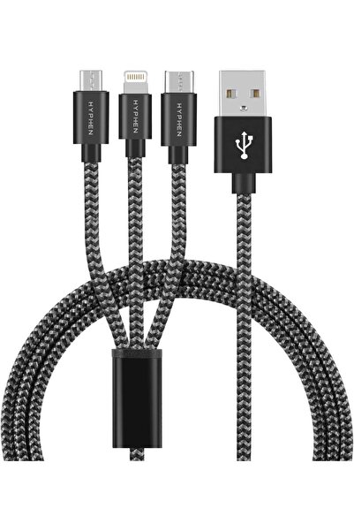 HYPHEN كابل 3 في 1 (Lightning+Type C+Micro-USB) - 1 متر