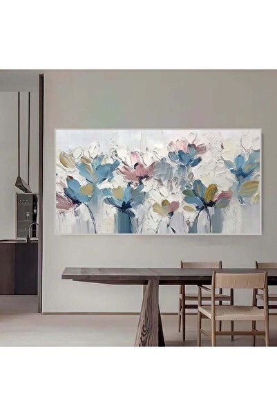 SND Modern canvas painting with a rose design and a hollow silver frame