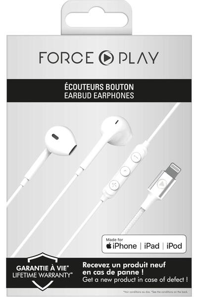 Force Play Lightning Wired Earphone White