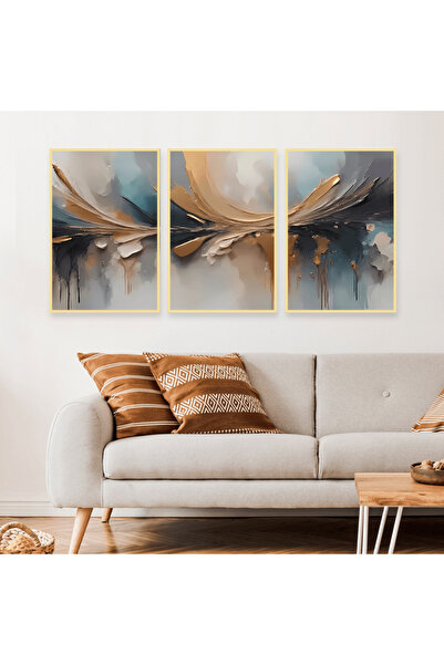 4gdran ثلاث لوحات قماشية بتصميم الفن البوهيمي مع برواز ذهبي مجوف