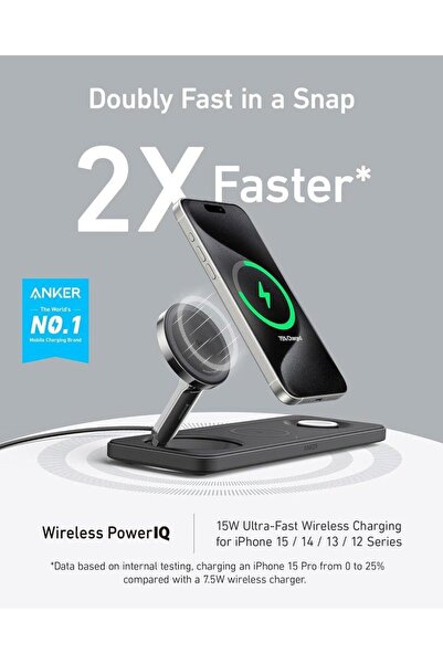 Anker محطة شحن لاسلكية MagGo بقوة 15 واط (وسادة 3 في 1) لأجهزة Apple - AN.B25M1211.BK