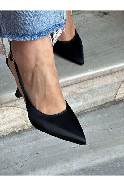 Atelierby DS Siyah Saten 9 cm Kadın Modelli Stiletto