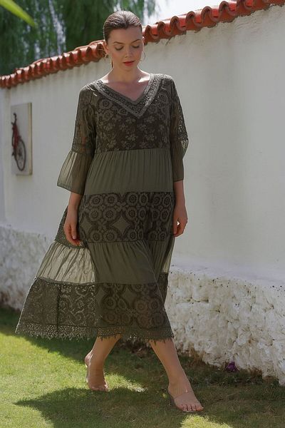 AGORATEKSTİL Rochie de damă originală italiană din bumbac cu paiete cu mâneci săraci