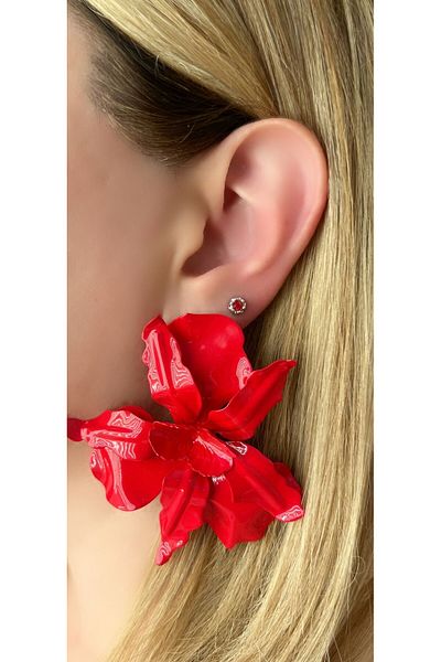 Store Diva Charm Stylish Red Flower Pattern Earrings