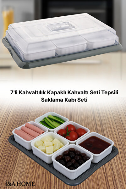 İ&A HOME 6' Gray Breakfast Set with Lid and Tray Storage Container Set