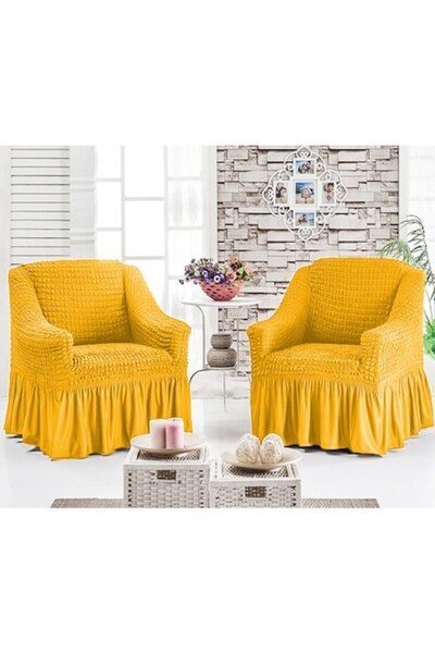 BULSAN Set 2 huse fotolii din bumbac elasticizat, culoare mustar deschis