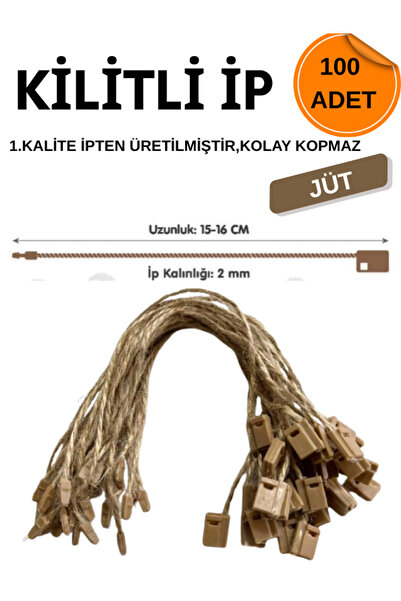dm dikişmarket Kilitli Ip Renkli Asmalı Etiket Bağlama Ipi Lock String Tag Rope 100 Adet Jüt Hasır