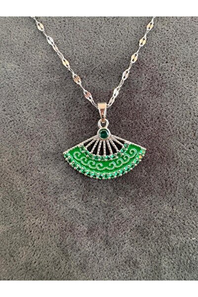 stainless steell Green Fan Necklace
