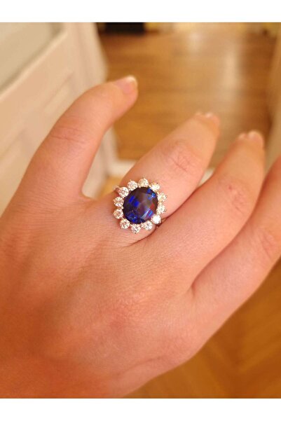 Rosental Jewelry Inel Lady Di | Inel cu safir albastru și diamante din aur alb de 18k