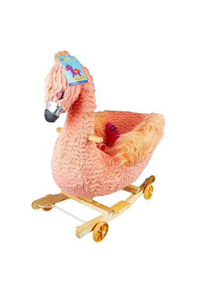 OEM Balansoar cu roți, Pink Flamingo, 58x34x66 cm, muzică, roți pliabile