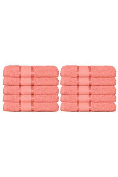 OEM Set 10 Face Towels, Cotton, Solid Color, 400g/m², 50x90cm, Coral